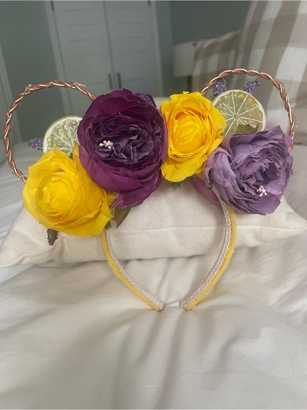 STUNNING โViolet Lemonadeโ Mickey Mouse Ears - Yellow/Purple Floral Headband